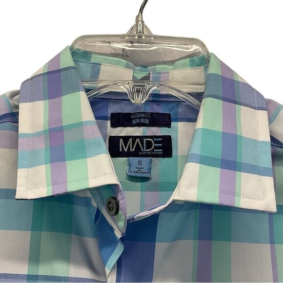 Made by Cam Newton Button Up Shirt Men's Size S Multicolor Plaid Modern Fit NWT - Picture 2 of 9